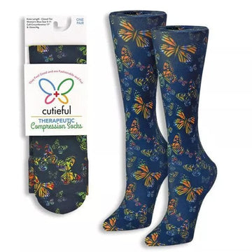 Kellis Gifts Socks Therapeutic Compression Socks - Butterfly Blue Socks for Women